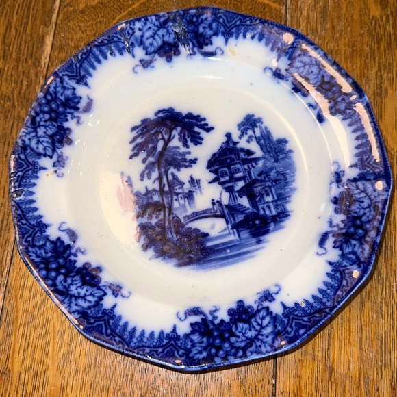 ANTIQUE IRONSTONE FLOW BLUE PLATE RHONE PATTERN, T.F. & CO. THOMAS FELL & CO. - Picture 1 of 5